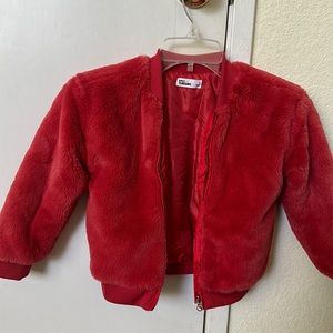 Faux fur red plush girls bomber jacket size:5